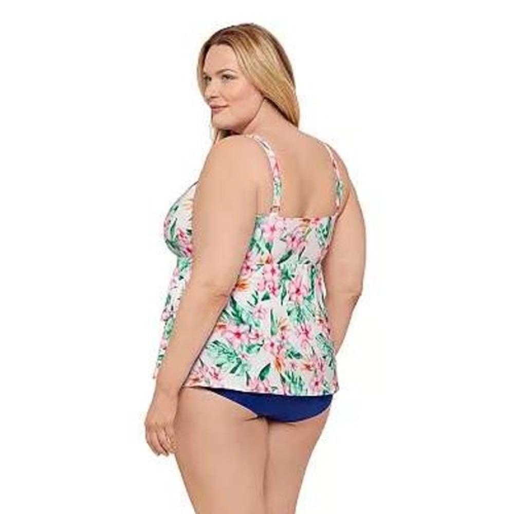 Bal Harbour Swim Tankini Set Tropical Floral White Pink UPF 50+‎ NWT 22W